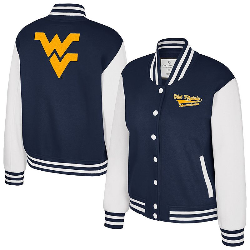Women's Colosseum Navy West Virginia Mountaineers French Baguette Full Snap Fleece Jacket,