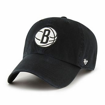 Men's '47 Black Brooklyn Nets Core Logo Clean Up Adjustable Hat