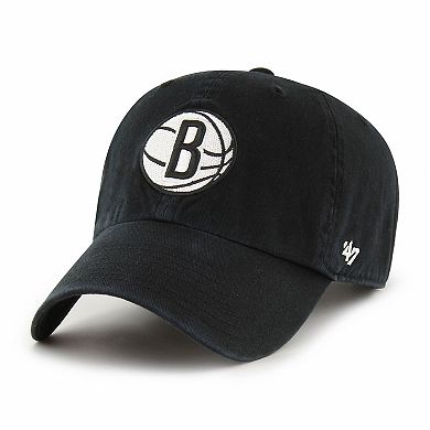 Men's '47 Black Brooklyn Nets Core Logo Clean Up Adjustable Hat