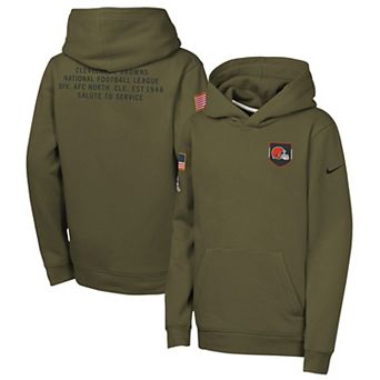 Youth Nike Olive Cleveland Browns 2025 Salute to Service Club Fleece Hoodie