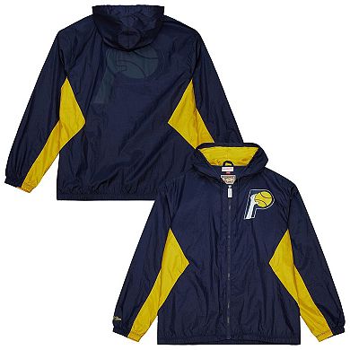Men's Mitchell & Ness Navy Indiana Pacers Playmaker Full-Zip Hooded Windbreaker Jacket