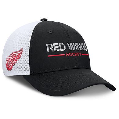 Men's Fanatics Black/White Detroit Red Wings Authentic Pro Rink Lockup Adjustable Trucker Hat