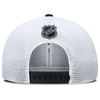 Men's Fanatics Black/White Detroit Red Wings Authentic Pro Rink Lockup Adjustable Trucker Hat