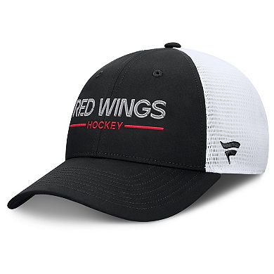 Men's Fanatics Black/White Detroit Red Wings Authentic Pro Rink Lockup Adjustable Trucker Hat
