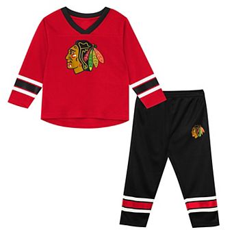 Preschool Outerstuff Red/Black Chicago Blackhawks Denting the Net Long Sleeve T-Shirt and Pants Set