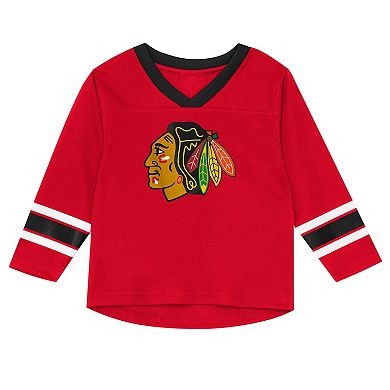 Preschool Outerstuff Red/Black Chicago Blackhawks Denting the Net Long Sleeve T-Shirt and Pants Set