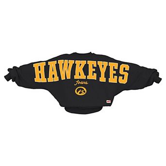 Women's Pressbox Black Iowa Hawkeyes Flannigan Oversized Dolman Pullover Sweatshirt