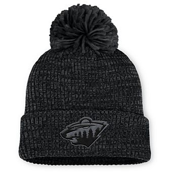 Women's Fanatics Black Minnesota Wild Authentic Pro Road Cuffed Knit Hat with Pom