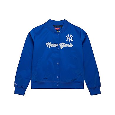 Women's Mitchell & Ness Blue New York Yankees Full-Snap Satin Jacket