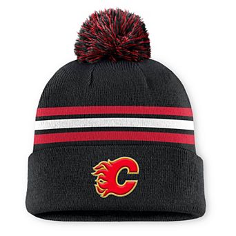 Men's Fanatics Black Calgary Flames Authentic Pro Rink Cuffed Knit Hat with Pom