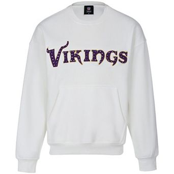 Women's Cuce White Minnesota Vikings Chenille Jeweled Sweatshirt