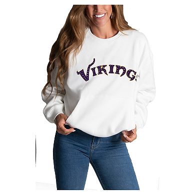 Women's Cuce White Minnesota Vikings Chenille Jeweled Sweatshirt