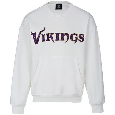 Women's Cuce White Minnesota Vikings Chenille Jeweled Sweatshirt