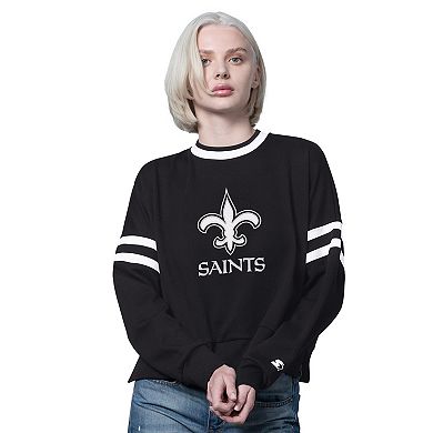 Women's Starter Black New Orleans Saints Rally Drop Shoulder Cropped Sweatshirt
