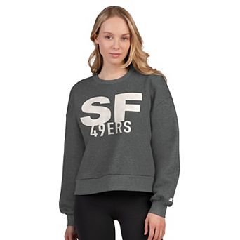 Women's Starter Heather Gray San Francisco 49ers Show Up Cropped Fleece Pullover Sweatshirt