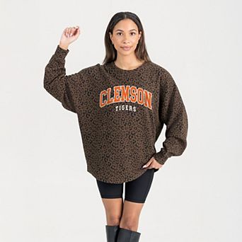 Women's Gameday Couture Brown Clemson Tigers Leopard Oversized Sweatshirt