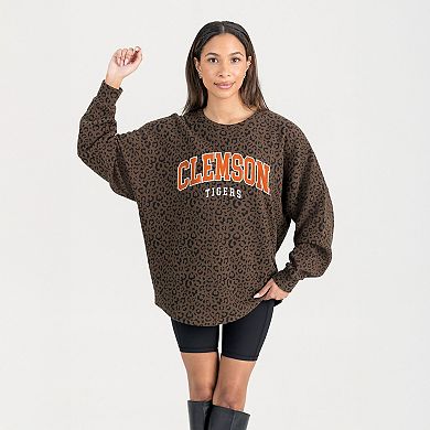 Women's Gameday Couture Brown Clemson Tigers Leopard Oversized Sweatshirt