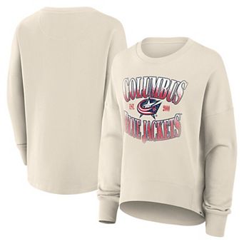 Women's Fanatics Cream Columbus Blue Jackets Oversized Slice Pullover Sweatshirt