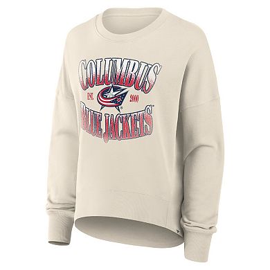 Women's Fanatics Cream Columbus Blue Jackets Oversized Slice Pullover Sweatshirt