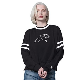 Women's Starter Black Carolina Panthers Rally Drop Shoulder Cropped Sweatshirt