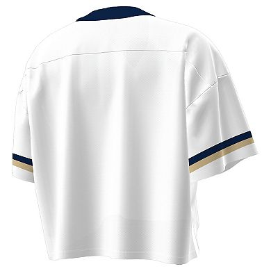 Women's Under Armour White Navy Midshipmen Fashion Jersey Boxy Cropped V-Neck T-Shirt