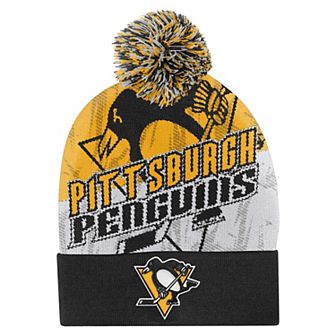 Youth Outerstuff Black Pittsburgh Penguins New Edge Cuffed Knit Hat with Pom