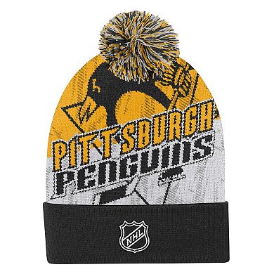 Youth Outerstuff Black Pittsburgh Penguins New Edge Cuffed Knit Hat with Pom