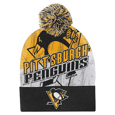 Youth Outerstuff Black Pittsburgh Penguins New Edge Cuffed Knit Hat with Pom