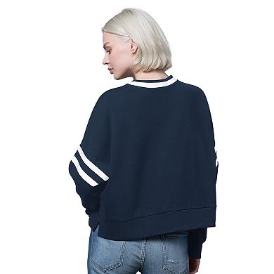 Women's Starter Navy Dallas Cowboys Rally Drop Shoulder Cropped Sweatshirt