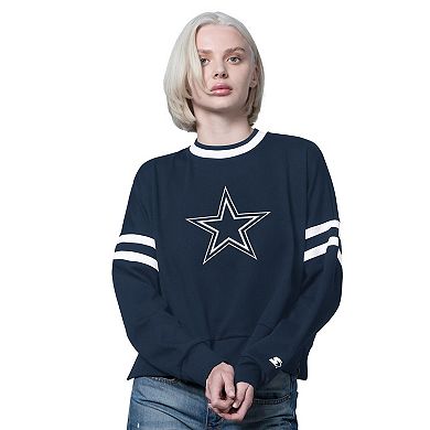 Women's Starter Navy Dallas Cowboys Rally Drop Shoulder Cropped Sweatshirt