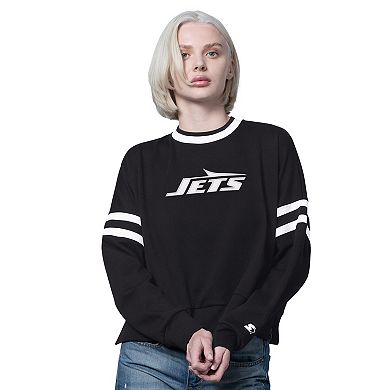 Women's Starter Black New York Jets Rally Drop Shoulder Cropped Sweatshirt
