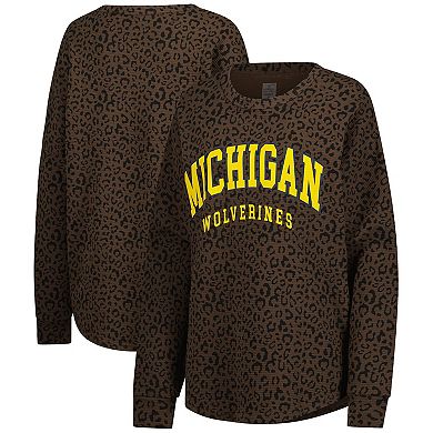 Women's Gameday Couture Brown Michigan Wolverines Leopard Oversized Sweatshirt