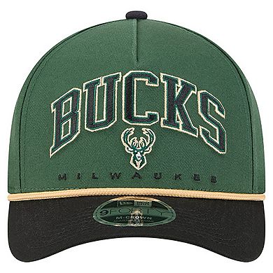 Men's New Era Hunter Green Milwaukee Bucks Bold Arch COOLERA 9FORTY A-Frame M-Crown Adjustable Hat