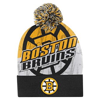 Youth Outerstuff Black Boston Bruins New Edge Cuffed Knit Hat with Pom