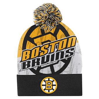 Youth Outerstuff Black Boston Bruins New Edge Cuffed Knit Hat with Pom