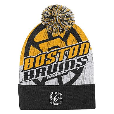 Youth Outerstuff Black Boston Bruins New Edge Cuffed Knit Hat with Pom