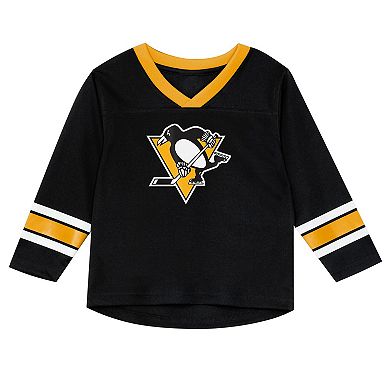 Preschool Outerstuff Black/Gold Pittsburgh Penguins Denting the Net Long Sleeve T-Shirt and Pants Set