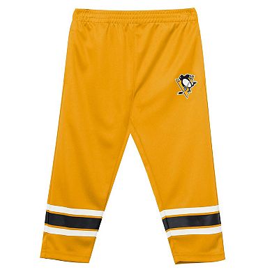 Preschool Outerstuff Black/Gold Pittsburgh Penguins Denting the Net Long Sleeve T-Shirt and Pants Set