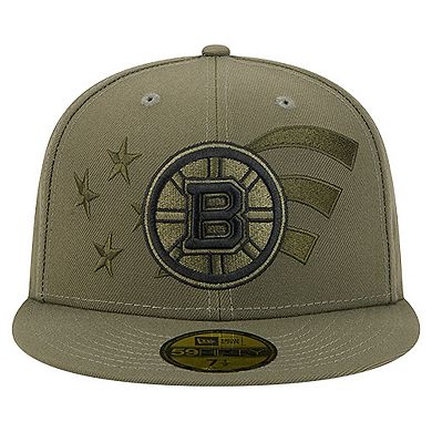 Men's New Era Olive Boston Bruins Military Appreciation Flag 59FIFTY Fitted Hat