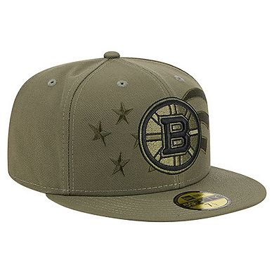 Men's New Era Olive Boston Bruins Military Appreciation Flag 59FIFTY Fitted Hat