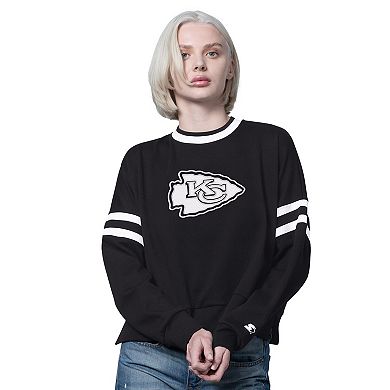 Women's Starter Black Kansas City Chiefs Rally Drop Shoulder Cropped Sweatshirt