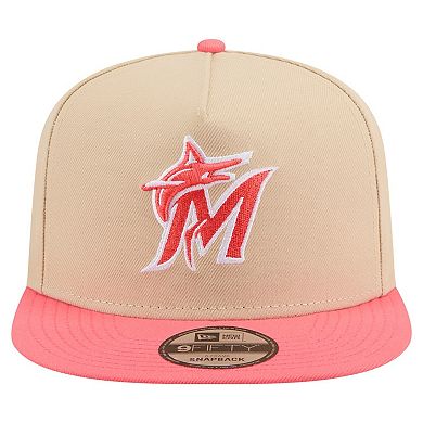 Men's New Era Light Beige/Coral Miami Marlins Color Pack A-Frame 9FIFTY Snapback Hat