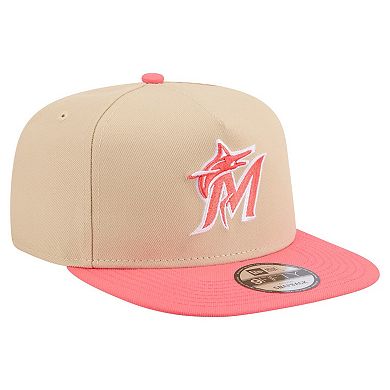 Men's New Era Light Beige/Coral Miami Marlins Color Pack A-Frame 9FIFTY Snapback Hat
