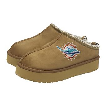 Women's Cuce Tan Miami Dolphins Chestnut Slip On Boots with Crystal Logo