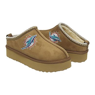 Women's Cuce Tan Miami Dolphins Chestnut Slip On Boots with Crystal Logo