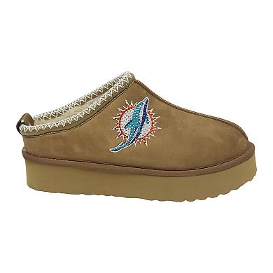 Women's Cuce Tan Miami Dolphins Chestnut Slip On Boots with Crystal Logo