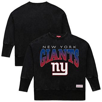 Women's Mitchell & Ness Black New York Giants Delineate Mineral Wash Crewneck Sweatshirt