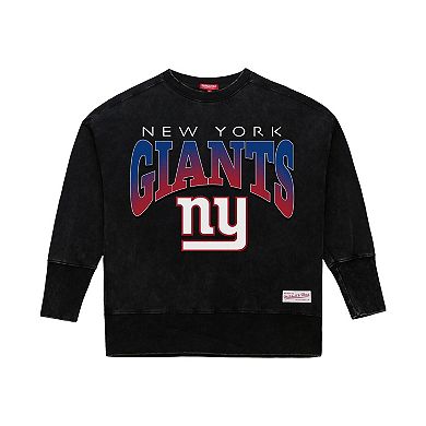 Women's Mitchell & Ness Black New York Giants Delineate Mineral Wash Crewneck Sweatshirt