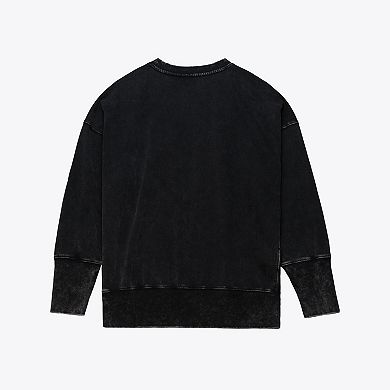 Women's Mitchell & Ness Black New York Giants Delineate Mineral Wash Crewneck Sweatshirt