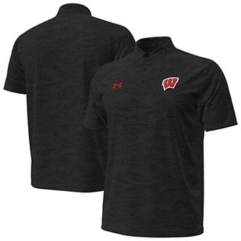 Men's Under Armour Black Wisconsin Badgers Drive Camo Jacquard Polo